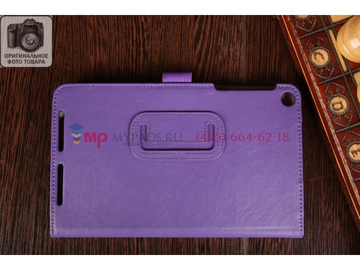 Фирменный чехол-книжка для Asus Memo Pad 8 ME181CX model K011 с визитницей и держателем для руки фиолетовый на..