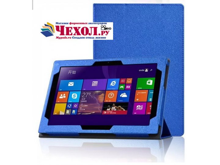 Фирменный чехол-футляр-книжка для Lenovo MIIX 3 10.1 / Miix3 1030 синий кожаный..