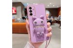Чехол MyPads противоударный с шнурком и подставкой-кроликом для Samsung Galaxy A24 (4G), фиолетовый